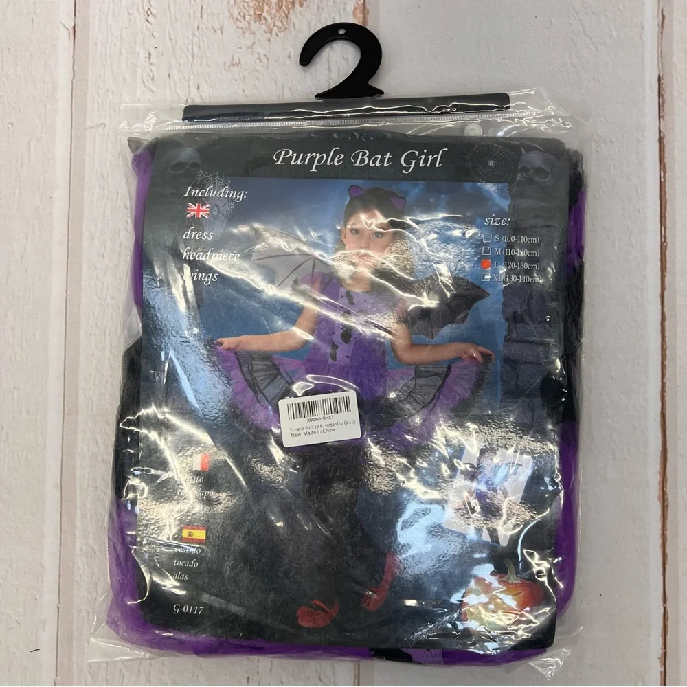 NWT Girls Bat Witch Costume Halloween‎ Cosplay Fancy Dress Up with Bat Wings L